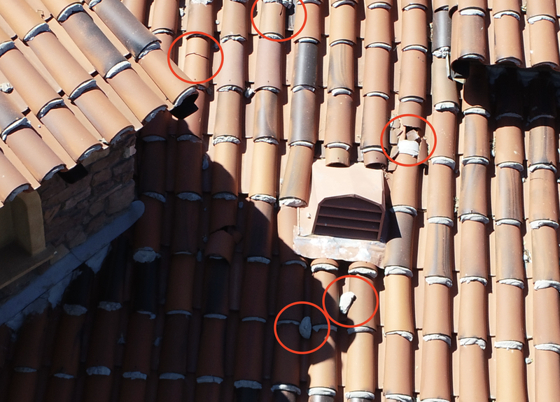 Drone52 - drone roof inspection, broken roof tile